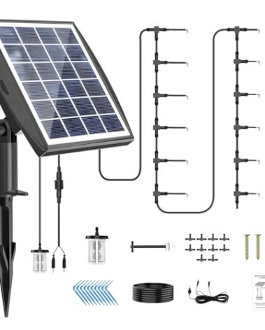 Solar Automatic Drip Irrigation Kit System, JIYANG Solar Powered Auto Easy DIY Watering Device Supported Pots Plants, 6 Timing Modes with Anti-Siphoning Device (Supported 10 Pots, 6Timing Modes)