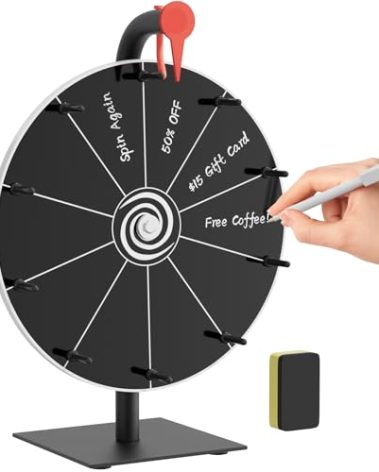 12 Inch 10 Slots Prize Wheel Spinner with Stand, Spinning Wheel for Prizes with Dry Erase Marker & Eraser, Portable Spin Wheel of Fortune Game Roulette Wheel for Home Parties, Carnival, Trade Show