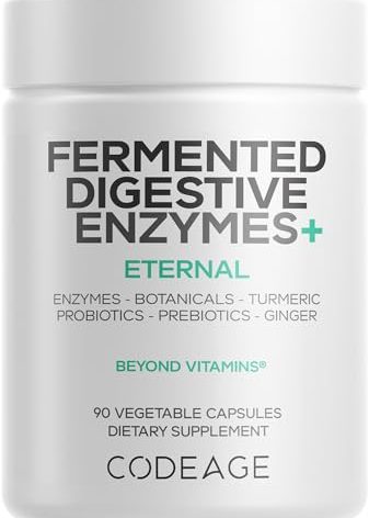 Codeage Fermented Digestive Enzymes Supplement 3-Month Supply - 14 Digestive Enzymes, Probiotics, Prebiotics, Fermented Botanicals, Plant-Based Multi Pancreatic Enzymes - 1 Capsule a Day - 90 Capsules