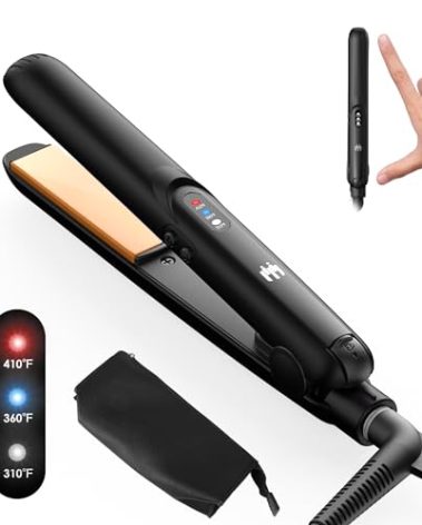 Elilier Mini Flat Iron, 0.7 Inch Ceramic Small Hair Straightener for Short Hair Curls Bangs, Portable Travel Iron Dual Voltage with Travel Pouch, 3 Temperature Adjustable