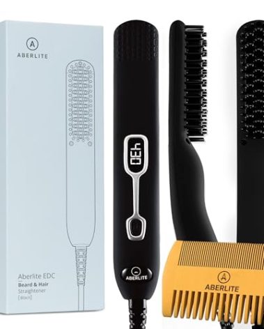 Aberlite EDC - Men's Professional Heated Beard Straightening Brush and Grooming Tool (for 0.5 inch plus Beards) (Black)