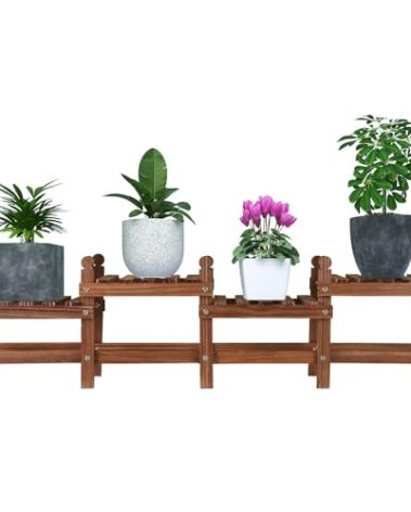Jotboom Wood Plant Stand Indoor Outdoor,4 Tiers Plant Stand Bench Indoor,Low Window Plant Shelf Small Long Flower Pot Stand for Multiple Plants (11.8"-44'')