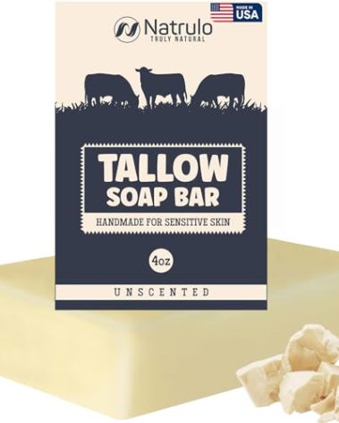Beef Tallow Soap Bar – All Natural Grass Fed Tallow Soap Unscented – Moisturizing Face & Body Wash Great for Eczema, Dry, Itchy, Sensitive Skin – Handcrafted Bath Soap for Adults, Kids, Made in USA