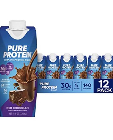 Pure Protein Chocolate Protein Shake, 30g Complete Protein, Ready to Drink and Keto-Friendly, Vitamins A, C, D, and E plus Zinc to Support Immune Health, 11oz Bottles, 12 Pack