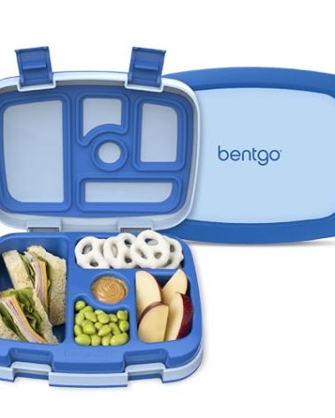 Bentgo Kids Bento-Style 5-Compartment Leak-Proof Lunch Box - Ideal Portion Sizes for Ages 3 to 7 - Durable, Drop-Proof, Dishwasher Safe, PFAS & BPA-Free & Made with Food-Safe Materials (Blue)