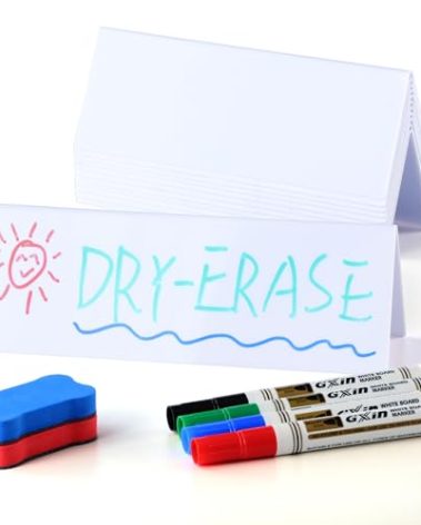 12 Pcs Dry Erase Name Tent Cards for Table, Reusable Name Cards 8.75" x 3" Desk Name Tents Sets with Dry Erase Markers and Erasers, Facilitate Effective Organization of Meetings and Classes