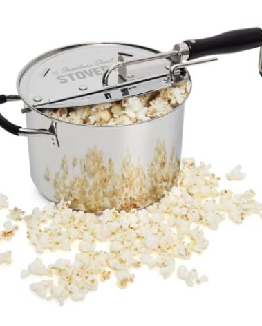 StovePop Stainless Steel Popcorn Popper - Gearless Hand Crank, Magnetic Lid, 6 Qt - Induction Range Compatible