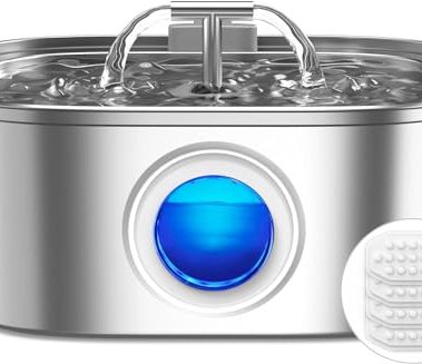 Cat Water Fountain Stainless Steel: 108oz/3.2L Cat Fountain for Drinking with Filter - Pet Water Fountains for Cats Inside - Automatic Cat Feeding & Watering Supplies - Water Level Window
