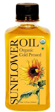 Daana Sunflower Oil: Certified USDA Organic, Extra Virgin, Cold Pressed, High Oleic, Non-GMO. Healthy Oil for Cooking, Baking, Frying, Hair and Skin Care. Pesticide and Chemical Free (12 oz)