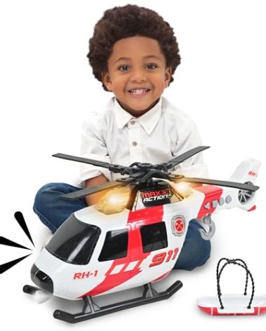 Sunny Days Entertainment Maxx Action Large Helicopter - Lights and Sounds Vehicle with Motorized Turbine and Spinning Rotors