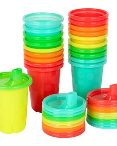 The First Years Take & Toss Spill Proof Sippy Cups - Rainbow Party Pack - Reusable Toddler Cups - Kids Cups and Snap On Lids for Ages 9 Months and Up - 20 Count