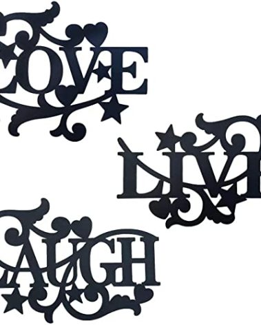 Manortang Metal Wall Decor LOVE LIVE LAUGH Kitchen Wall Art Decor, Matte Black Silhouette Wall Hanging Decoration Sign Wall Scupture for Living Room Bedroom Kitchen Indoor Decoration, Set of 3