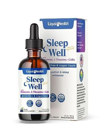 LIQUIDHEALTH Sleep Well Natural Sleep Aid Melatonin Drops - Better Sleep & Mood, Relax & Calm Mind, Fall Asleep Faster Stay Asleep Longer - Made in USA, Vegan, Sugar-Free, Drug Free, Non-GMO (2 oz)