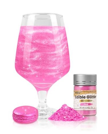 Dazzjoy Pink Edible Glitter for Cocktails, Food Grade 7g, Kosher, Shimmer Edible Glitter For Drinks, Decorating, Cupcake, Cookies, Baking