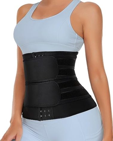 TELALEO Neoprene Waist Trainer for Women - Slimming Body Shaper - 2 Hot Waist Trimmer Cincher Sweat Belt - Tummy Control Corset Girdle Deep Black Medium02