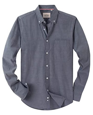 Alimens & Gentle Mens Solid Oxford Shirt Long Sleeve Dress Shirt Work Casual Button Down Shirts with Pocket Grey