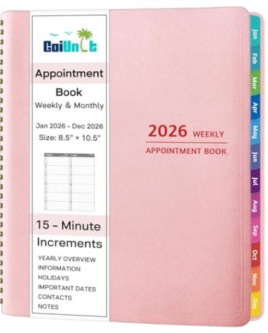 2026 Appointment Book - January - December 2026, Appointment Planner with Weekly ＆ Monthly Spread, 8.5'' x 10.5'', Large, 15 Minute Increments, 2026 Daily Planner with Pockets, Tabs, Soft Cover