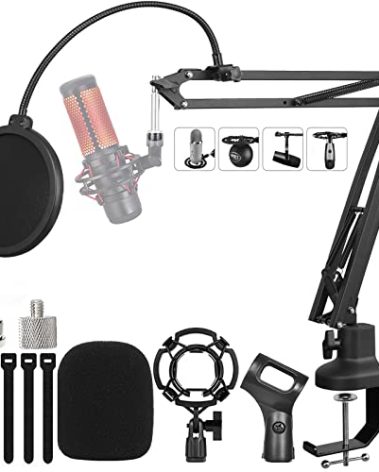 Luling Arts Boom Arm Suspension Mic Heavy Duty Microphone Arm for Blue Yeti, Hyperx Quadcast, Adjustable Boom Mic Stand Desk with Pop Filter, 1/4“-3/8“-5/8“ Adapter, Mic Mounts,Broadcast