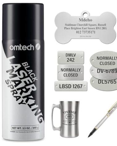 OMTech Laser Marking Spray, Metal Laser Marking Fluid for CO2 Laser Engravers, 13oz Aerosol High Contrast Black Spray for Laser Engraving Metal, Laser Ink Agent for Aluminum Stainless Steel Brass More
