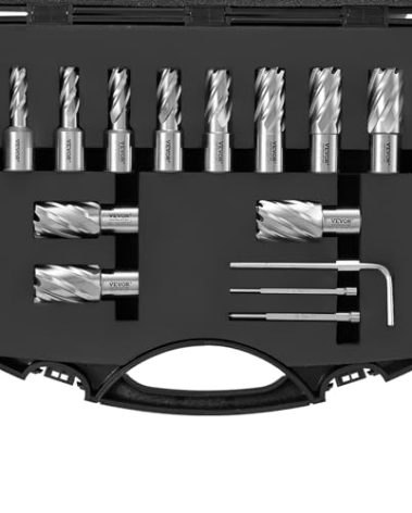 VEVOR Annular Cutter Set, 13 pcs Weldon Shank Mag Drill Bits, 1" Cutting Depth, 7/16" to 1-1/16" Cutting Diameter, M2AL HSS, 2 Pilot Pins, Hex Wrench and Portable Case, for Using with Magnetic Drills