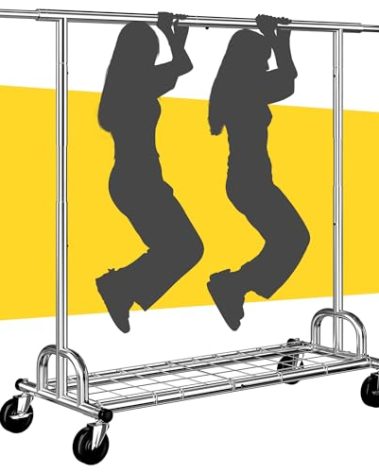 Raybee Heavy Duty Clothes Rack, Clothing Racks for Hanging Heavy Clothes 200+, Rolling Clothing Rack Load 485 LBS, Extendable & Adjustable Portable Commercial Garment Rack with Wheels
