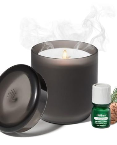 Lifelines Flameless Candle Aromatherapy Essential Oil Diffuser with ClickWick Essential Oil Blend - Cordless & Waterless Diffuser for Home - Scented Electric Candles Blow Out Flame - Frosted Charcoal