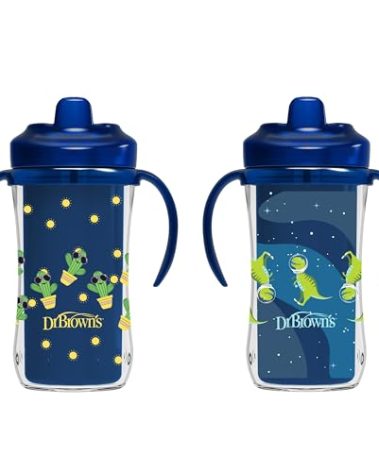 Dr. Brown's Milestones Hard Spout Insulated Sippy Cup with Handles, Blue, 10 oz, 2 Pack, 12m+