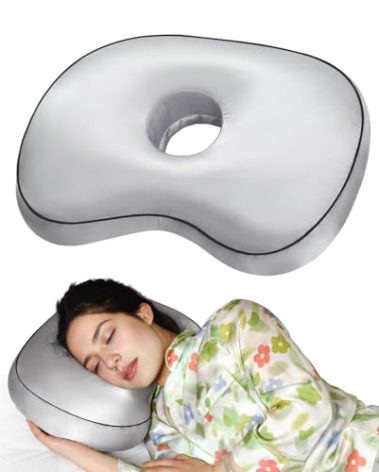Nockovi Orthopedic Ear Piercing Pillow for Side Sleepers, Pain Relief Design with Removable Cover and Ear Hole, 12x19 Inch Pierced Ears Support
