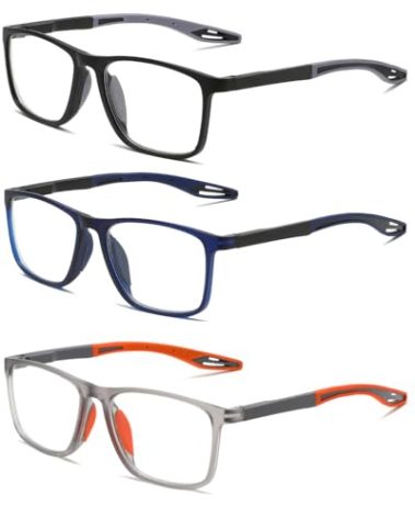Hubeye 3 Pairs TR90 Sports Reading Glasses for Men and Women Ultralight Flexible Anti-Blue Light Readers +2.0