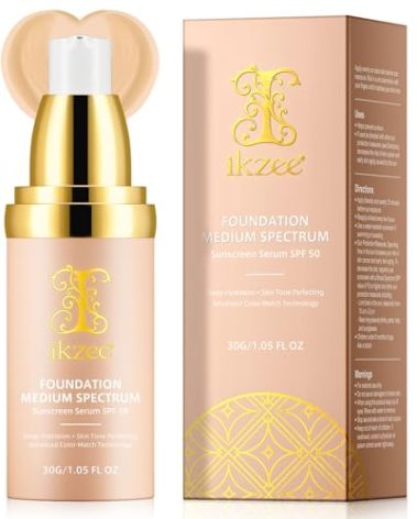 4 in 1 Foundation With SPF 50+, Longwearing & Waterproof, Color Changing Hydrating Concealer Medium Spectrum for Gym, Sport, 30g/1.05 fl.oz