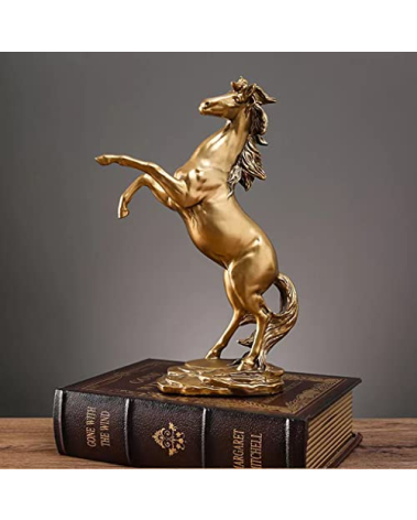 FUNSXBUG Gold Horse Statue Figurines - Resin Standing Fighting Horse Sculpture Home Office Decoration Tabletop Decor Ornaments