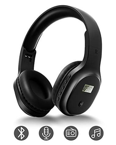 UMUTOO Wireless Headphones with FM Radio and Bluetooth 5.0, Rechargeable Portable Headset with Built-in Microphone, Lightweight and Comfortable Ear Muffs for Jogging, Mowing, Cycling, and More