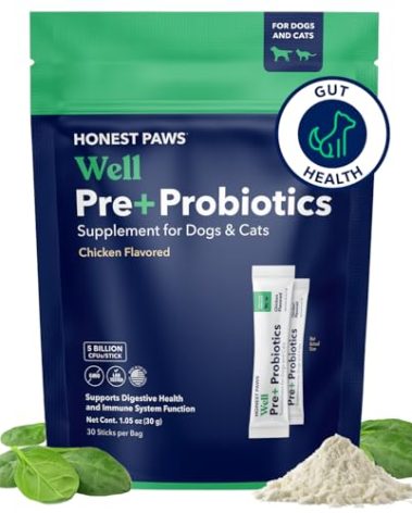 Honest Paws Probiotics for Dogs - Digestive & Immune Support Powder with Prebiotic Made in The USA, Chicken Flavor (30 Sticks)