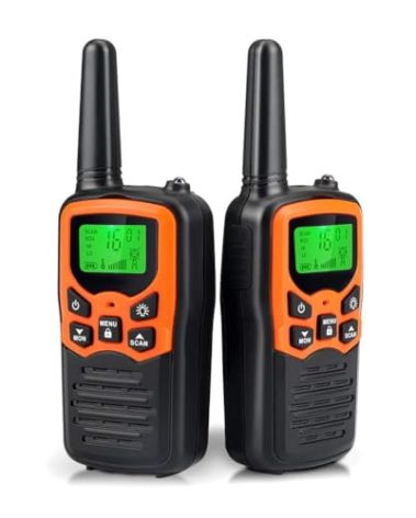 Walkie Talkies, MOICO Long Range Walkie Talkies for Adults with 22 FRS Channels, Family Walkie Talkie with LED Flashlight VOX LCD Display for Hiking Camping Trip (Orange 2 Pack)