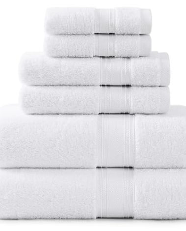 LANE LINEN Luxury Bath Towels Set - 6 Piece 100% CottonBathroom Zero Twist Shower Extra Absorbent Towel Super Soft 2 Hand Wash Cloths White