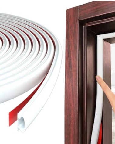 ESUFEIR 19.7Feet Door Weather Stripping Door Seal Strip,Self-Adhesive Rubber Door Insulation Weather Strip for Window and Door Soundproofing D Shape,Weatherstripping for Door Frame Gap Blocker(White)