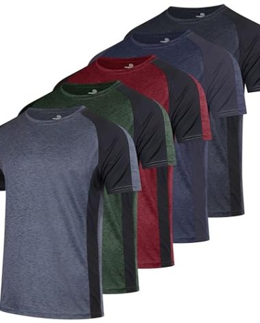 Real Essentials 5 Pack Men’s Short Sleeve Dry Fit T-Shirts – Moisture Wicking Athletic Workout Gym Fitness Casual Tees, Set 13, XX-Large