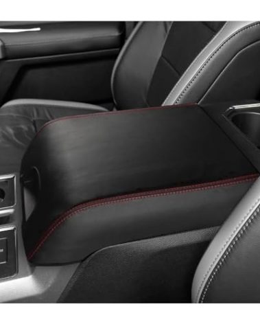 DEYTOP Center Console Cover for Ford F150 2015-2020 & F250 F350 F450 2017-2022 Accessories Console Armrest Cover for Ford Expedition 2018-2024 Armrest Protector (Black with Red Stitches, 2015-2020)