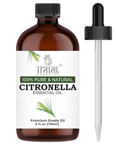 TRATAK ORGANICS Citronella Essential Oil – 4 Fl Oz – 100% Pure and Natural Citronella Oil for Diffuser and Aromatherapy, Skin, Massage, Candle and Soap Making Fragrance - with Dropper