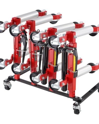VEVOR Car Dolly Rack, Storage Rack with 360° Rotatable Wheels, Hydraulic Ratchet Trolley Jack Stand Organizer, Jack Stands Holder Storage Rack, 4-Dolly Capacity, Compatible with Most Dollies
