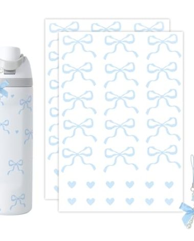 Romukuku Bows Stickers for Custom Owala Accessories, Heart Decals Transfer Stickers for Water Bottles, Bows Pearl Charms for Owala (Light Blue)