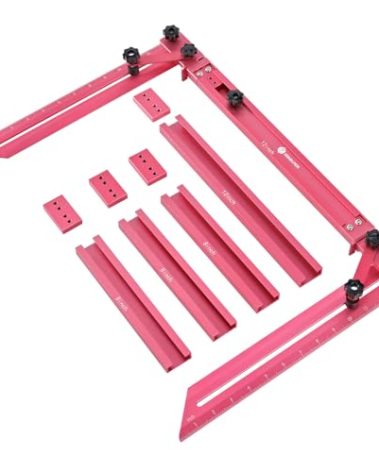 Stair Tread Template Tool, Stair Tread Gauge Measuring Tool Jig with Track, Angled Brace, Flip-Stop, Adjustable Length 16.7" to 62.6" Compatible with Many Types of Layout Projects
