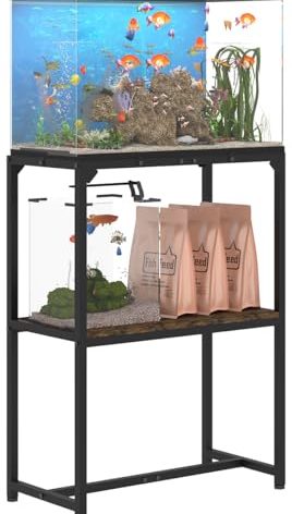 Mondazie 20 Gallon Fish Tank Stand, Upgraded Height Aquarium Stand Table with 2 Tiers Storage Shelf, Metal Reptile Breeder Turtle Terrarium Stand Rack for Home Office, 24" L x 12" W x 32.2" H, Black