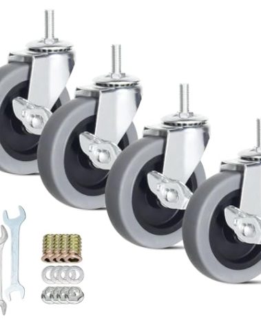 Caster Wheels, 4 Inch Heavy Duty Casters Threaded Stem Casters Set of 4 Locking Castor Wheels for Funiture, Workbench, Carts (M8-1.25×25mm, 4 Inch)