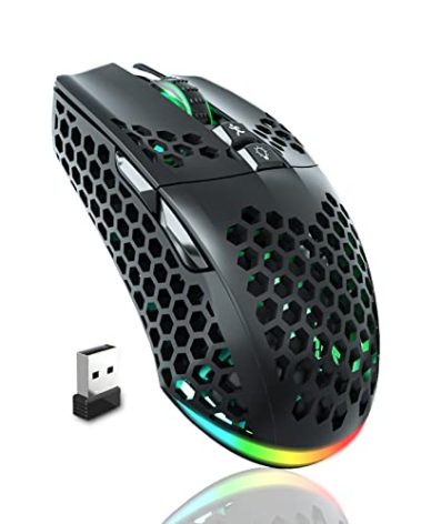 SOLAKAKA SM600 Honeycomb Shell Gaming Mouse Wireless,8000 DPI Tri-Modes BT5.1/2.4G Wireless/Type-C Wired Gamer Mouse with 2 Side Buttons, Macro Programmable and RGB Light for PC/Mac/Laptop,Black