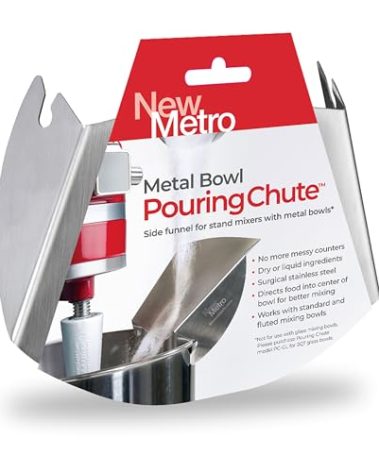 New Metro Design PC-10 Pouring Chute Compatible with KitchenAid Stand Mixer with Stainless Steel Bowl, Silver
