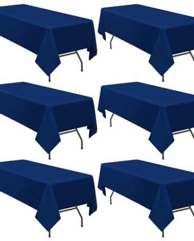 6 Pack Tablecloth 60 x126 inch Polyester Table Cloth for 8 Foot Rectangle Tables,Stain and Wrinkle Resistant Washable Fabric Table Covers Polyester Navy Blue Table Clothes for Wedding,Party,Banquet