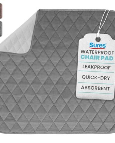 Sures Waterproof Chair Pads for Incontinence (22" x 21") - Washable, Waterproof Seat Protector - Chair Protector Seat Cover - Absorbent Pad for Bed, Seat, Car, Wheelchair & Recliner (Gray, 1 Pack)