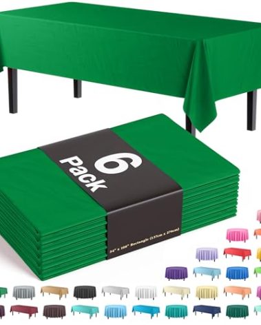 Party Solids 6-Pack Premium Plastic Tablecloth 54in. x 108in. Rectangle Plastic Table Cover - Emerald Green