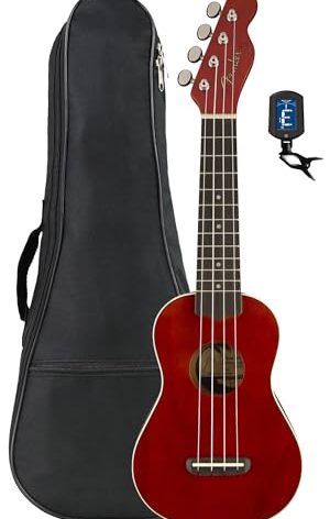 Fender Venice Soprano Ukulele - Cherry Bundle with Gig Bag and Tuner
